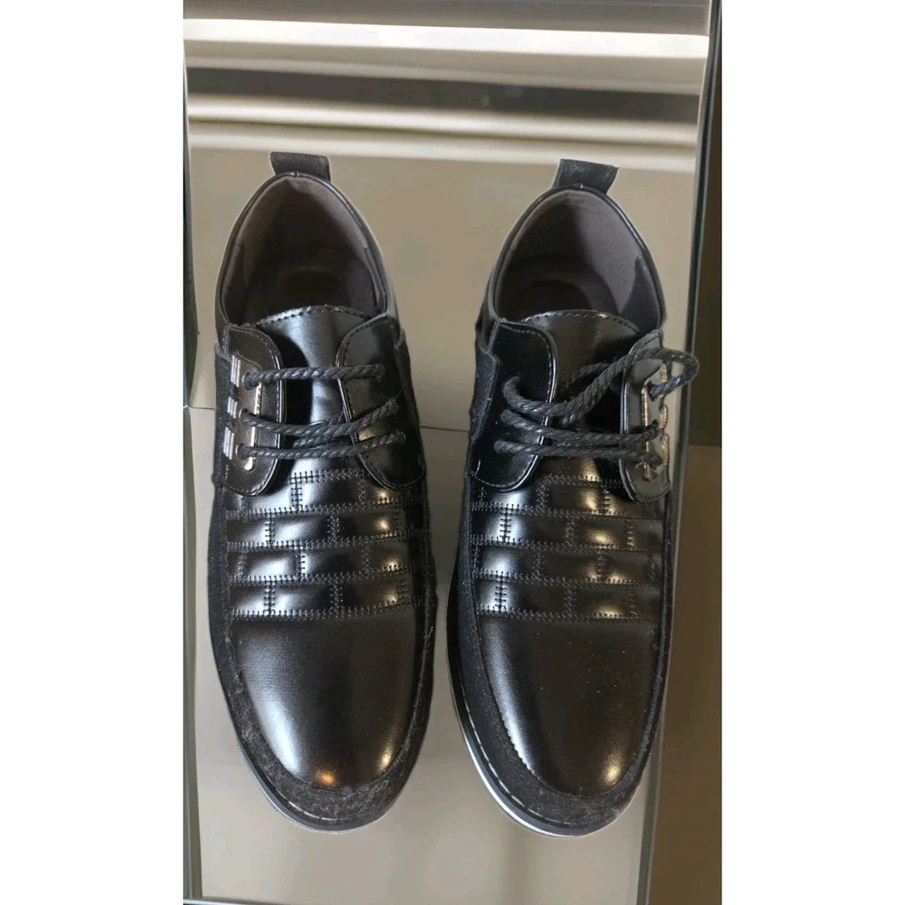 Gatsby Shoes Mens 9 Black Faux Leather Oxford Derby Lace Up Orthopedic NEW